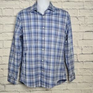 Tommy Hilfiger Shirt Mens Medium 15 1/2 32/33 Blue Plaid Long Sleeve Button Down